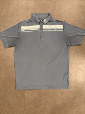 FootJoy FJ Men’s XL Gray Blue Stripe Performance Golf Polo Stretch